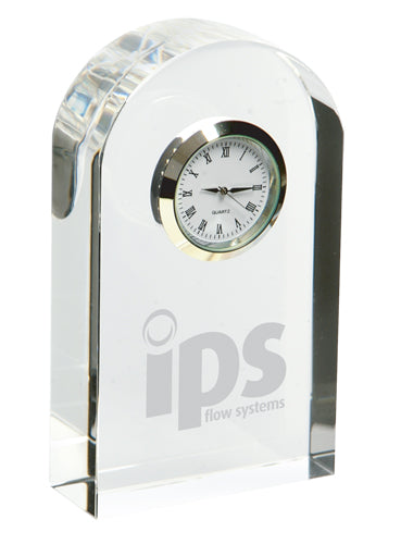 Optical Crystal arch holding a silver/gold clock 116mm high supplied in a presentation box