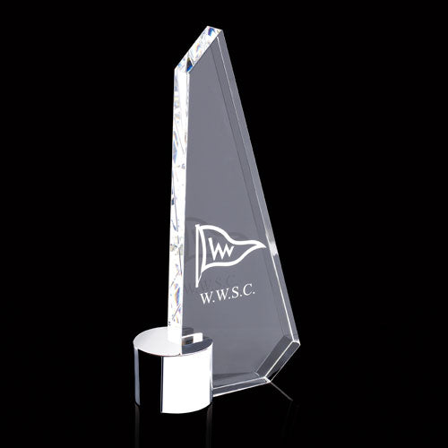 Crystal sail on chrome stand 180mm high supplied in a presentation box