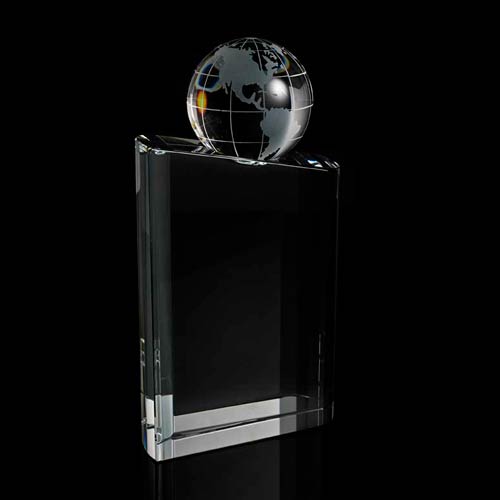 Medium Crystal Block with Crystal Globe supplied in a presentation box