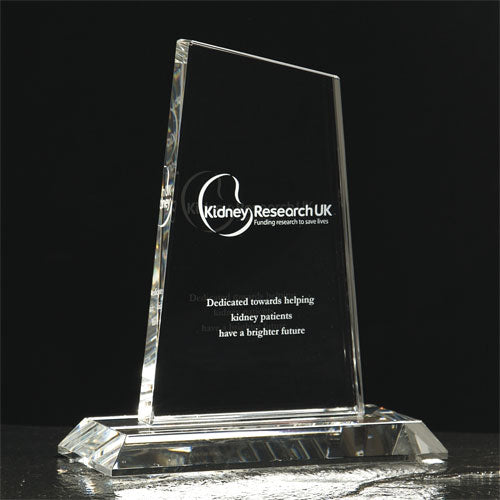 Optical Crystal Small Peak Trophy 130mm high supplied in a presentation box