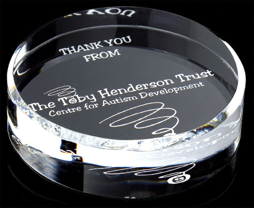 Optical Crystal Round Paperweight 70mm dia supplied in a presentation box