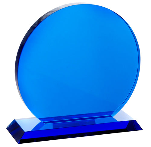Blue Glass Trophy Circle 185mm high supplied in a presentation box