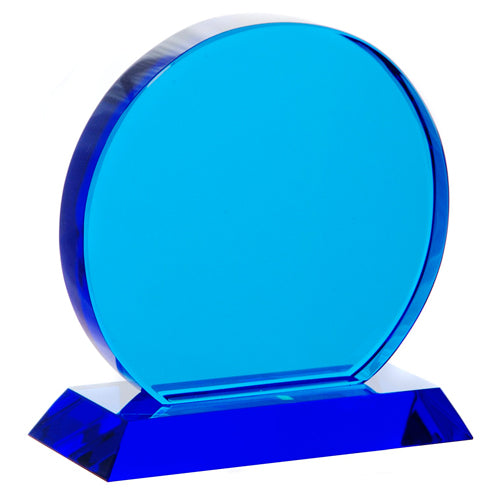 Blue Glass Trophy Circle 100mm high supplied in a presentation box