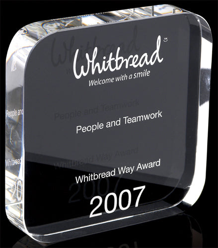 Square Crystal Award with rounded corners 120mm sq 20mm supplied in a presentation box