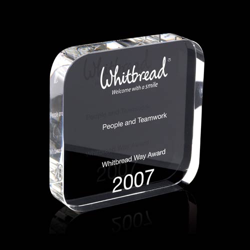Square Crystal Award with rounded corners 100mm sq x 20mm supplied in a presentation box