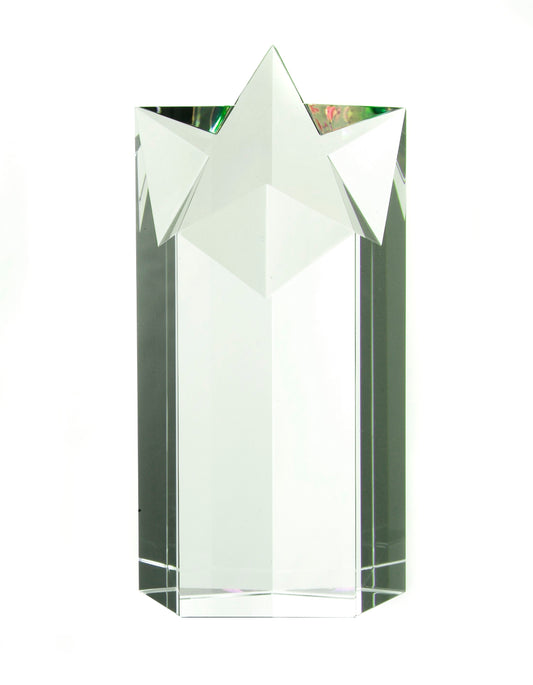 Optical Crystal star column 180mm high clear finish supplied in a presentation box