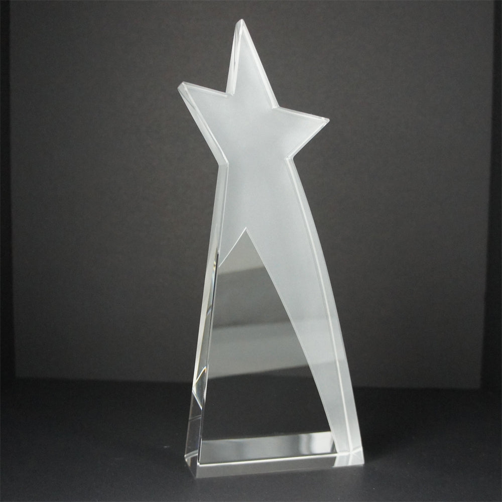 Shooting star award with sandblast effect design, 200mm high supplied in a presentation box
