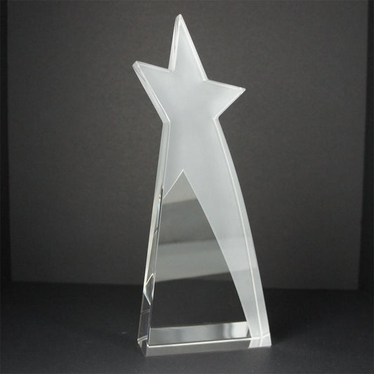 Shooting star award with sandblast effect design, 200mm high supplied in a presentation box