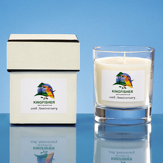 240g Clear Glass Scented Candle in a Labelled Gift Box