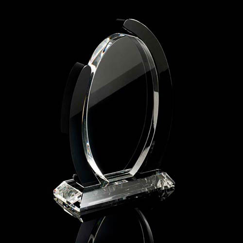 Crystal oval with black crystal surround 220mm high supplied in a presentation box