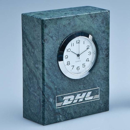 8cm Green Marble Bevel Edged Rectangle Clock*